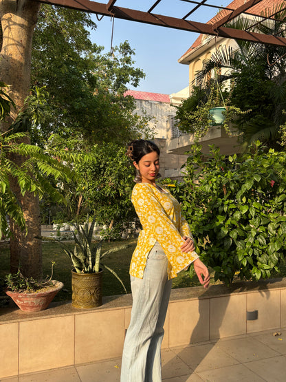 Yellow Bird Straight Short Kurti