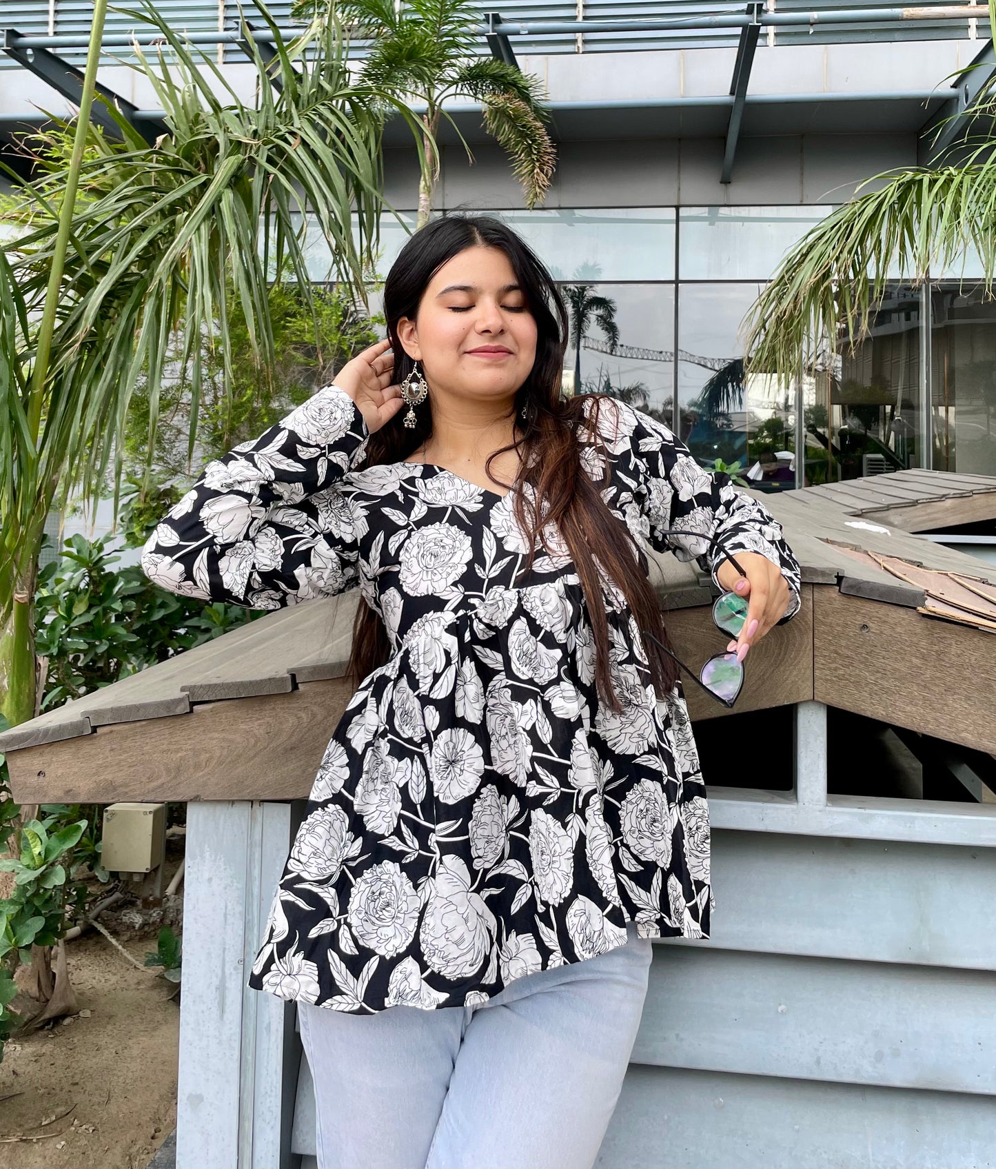 Black Rose Peplum Short Kurti