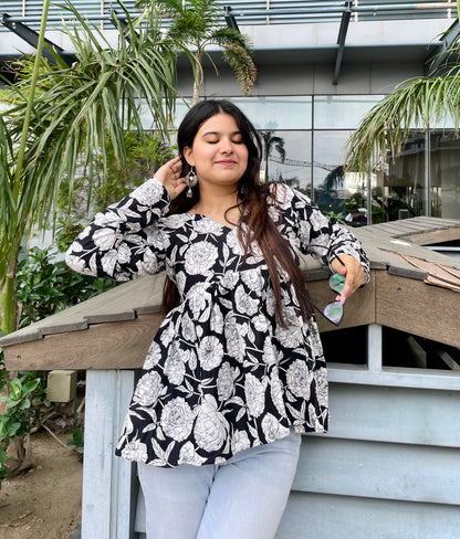 Black Rose Peplum Short Kurti