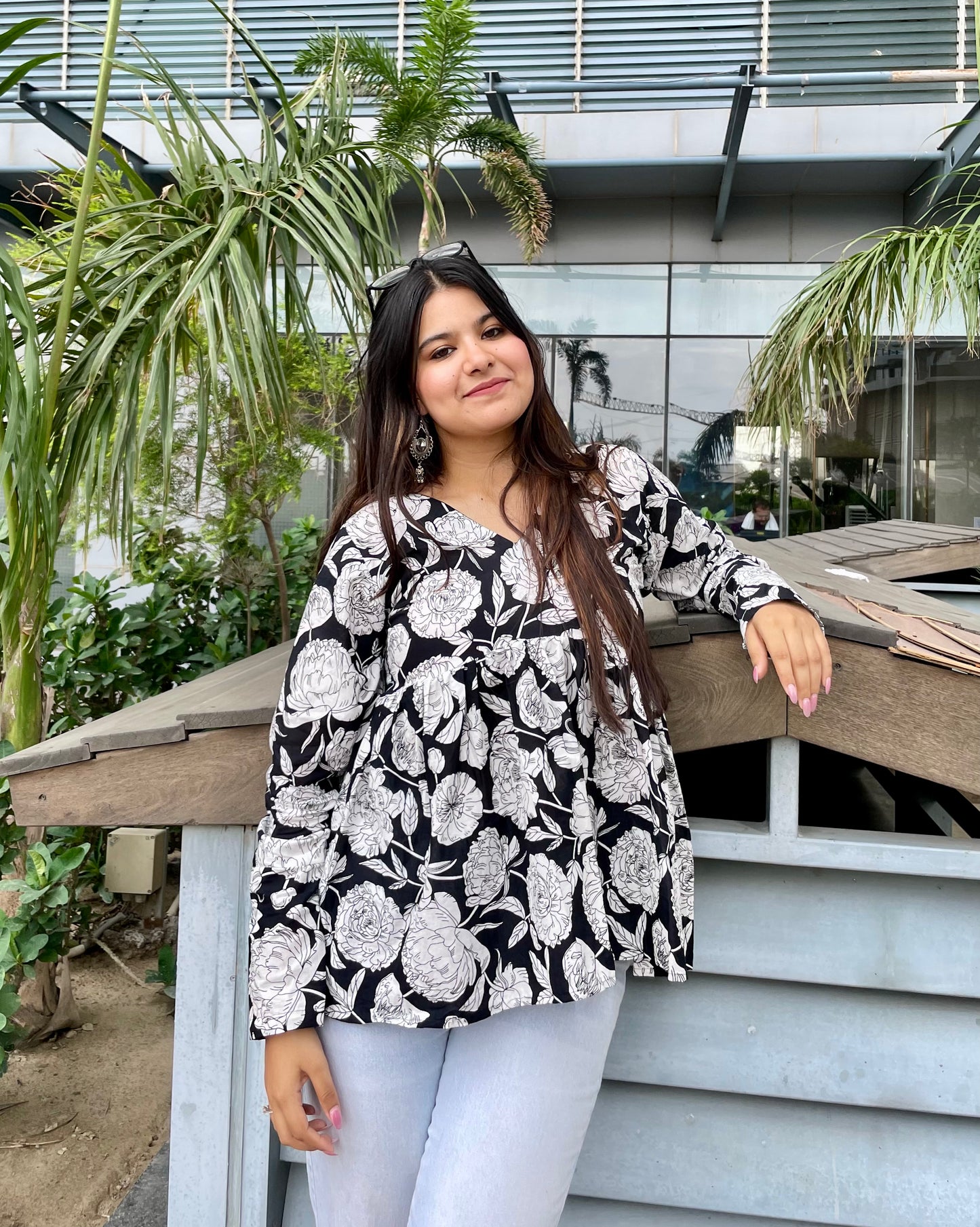 Black Rose Peplum Short Kurti