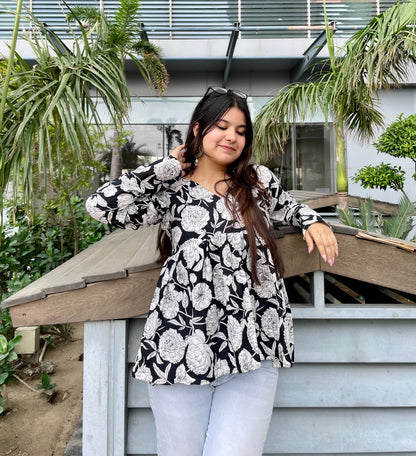 Black Rose Peplum Short Kurti