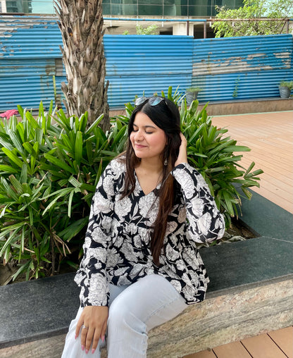 Black Rose Peplum Short Kurti