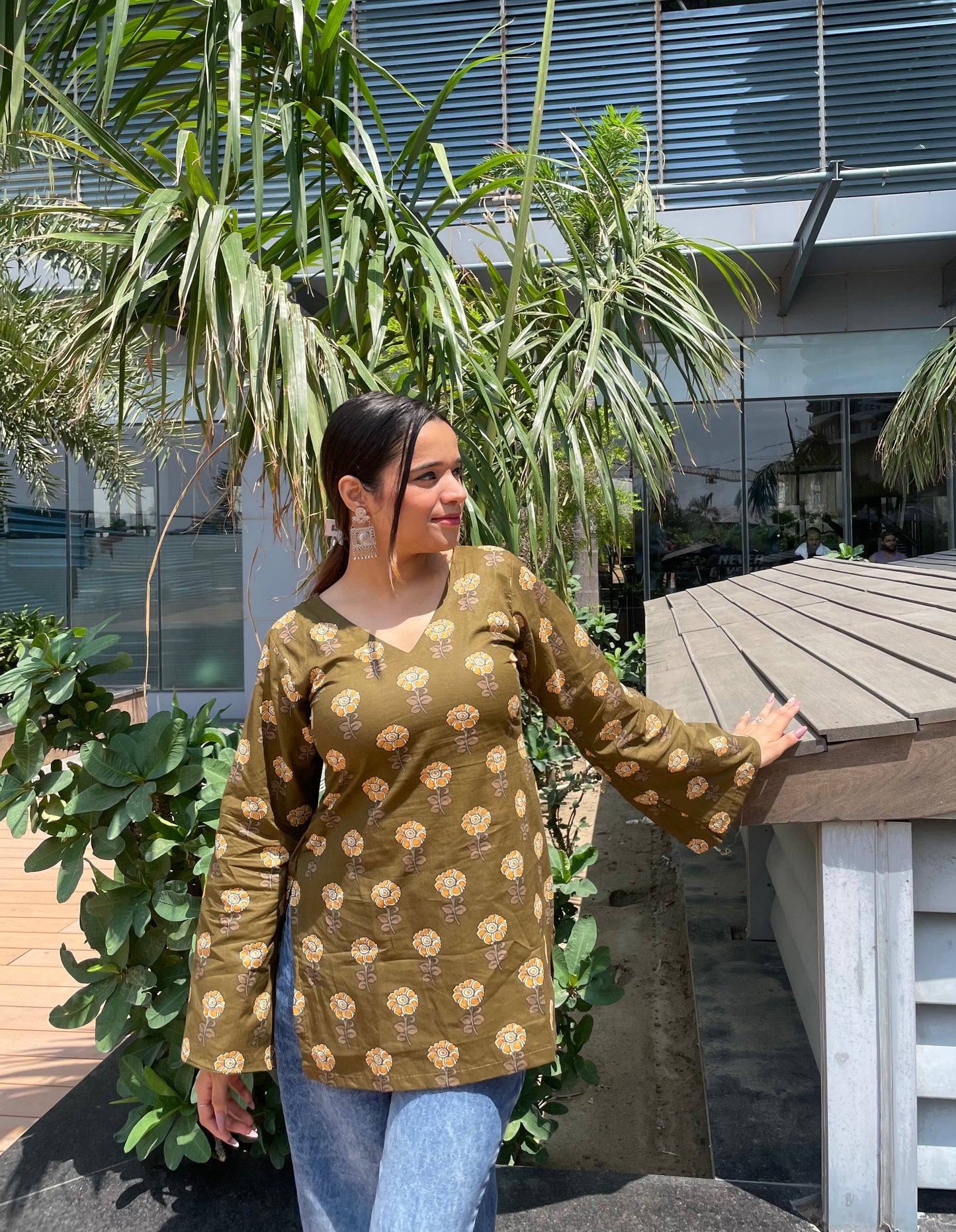 Olive Green Straight Short Kurti