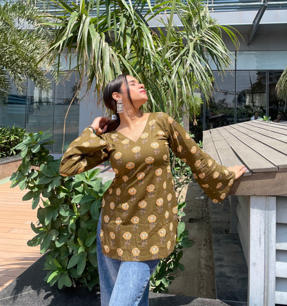 Olive Green Straight Short Kurti