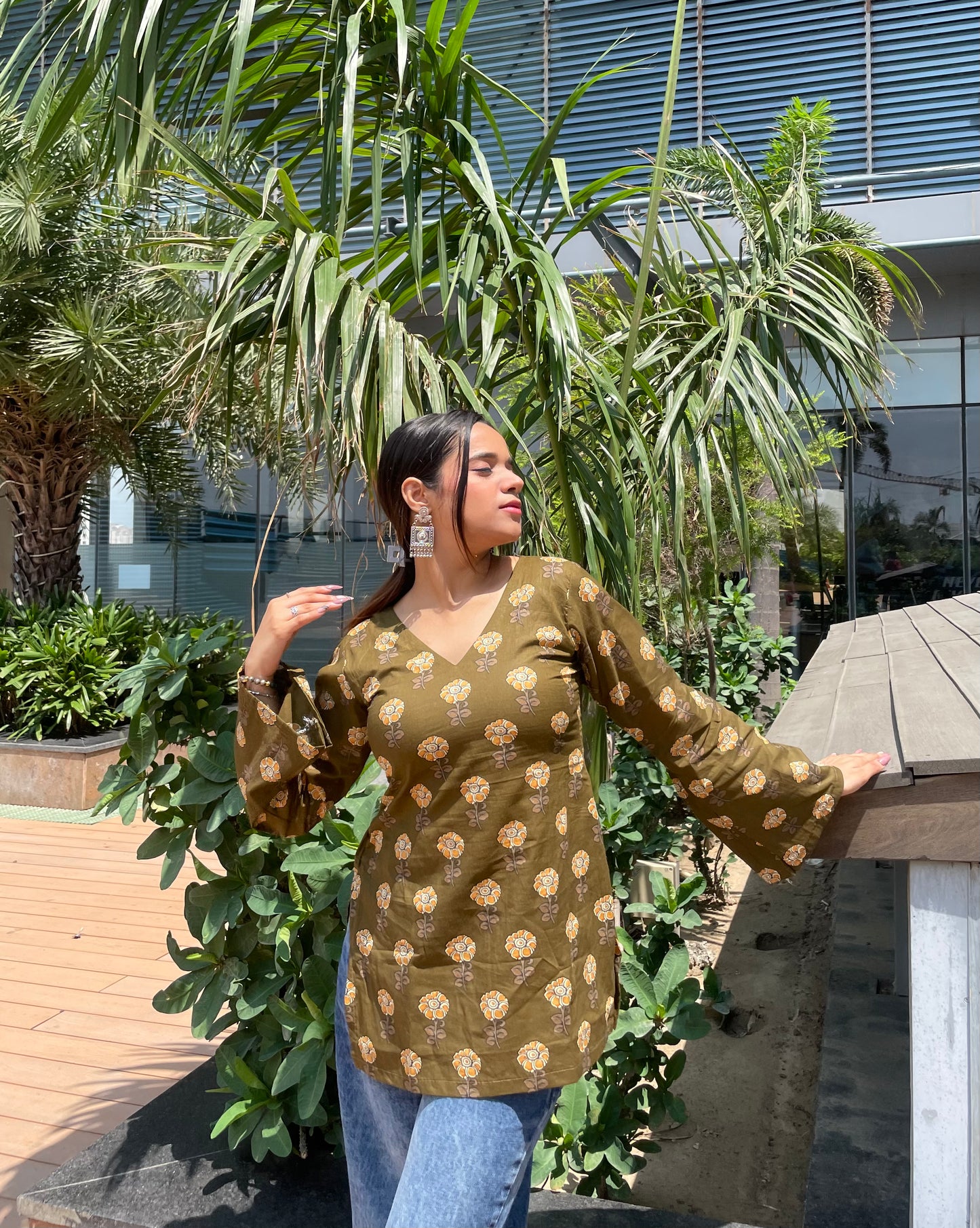 Olive Green Straight Short Kurti