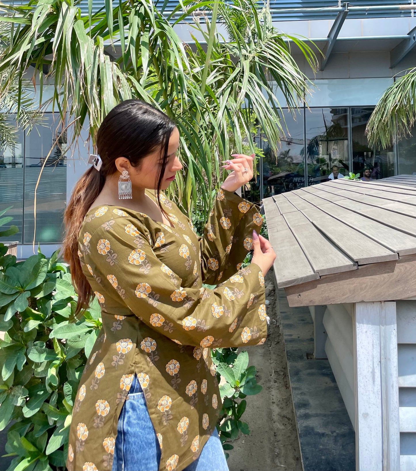 Olive Green Straight Short Kurti