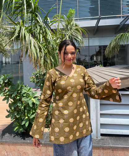 Olive Green Straight Short Kurti