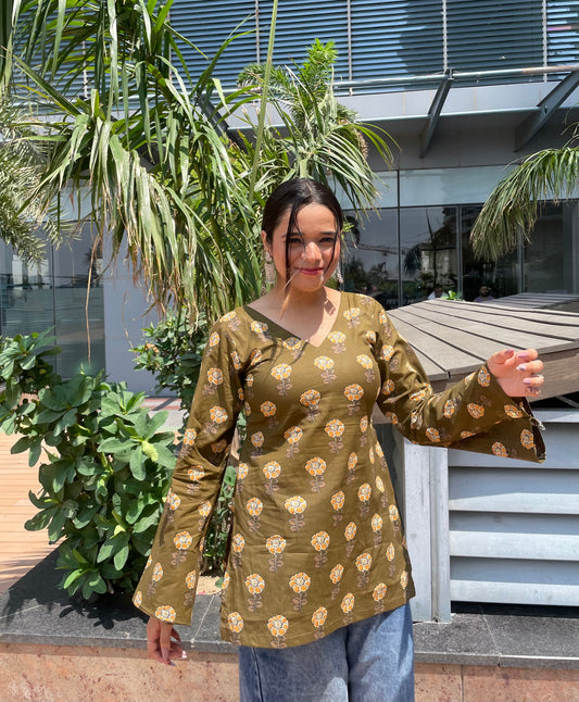 Olive Green Straight Short Kurti