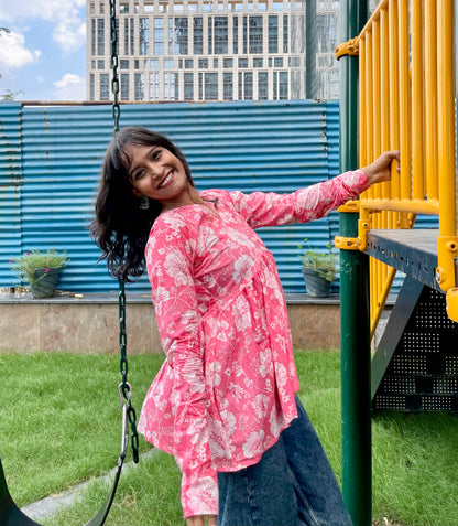 Dreamy Pink Peplum Short Kurti