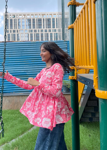 Dreamy Pink Peplum Short Kurti