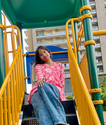 Dreamy Pink Peplum Short Kurti