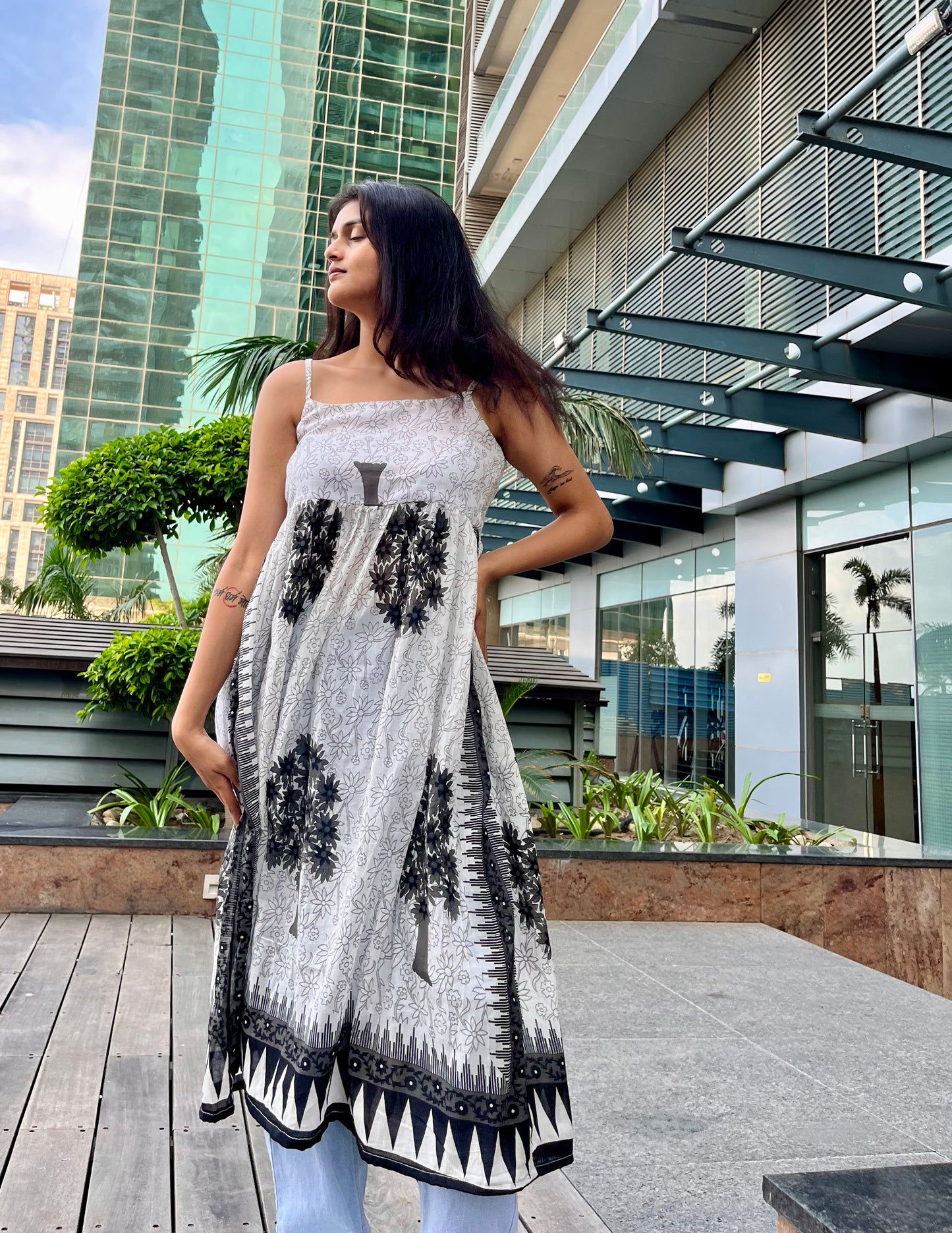 Black & White Peplum Long Kurti