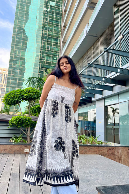 Black & White Peplum Long Kurti