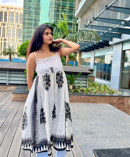 Black & White Peplum Long Kurti