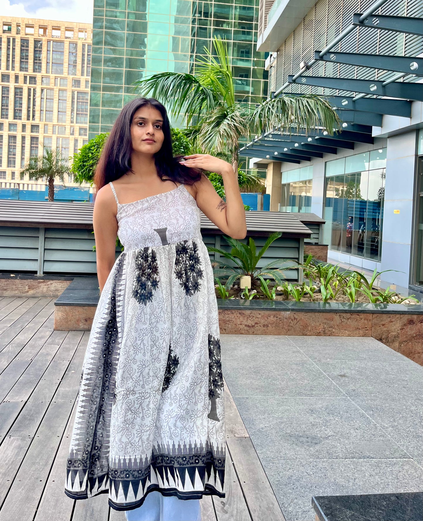 Black & White Peplum Long Kurti