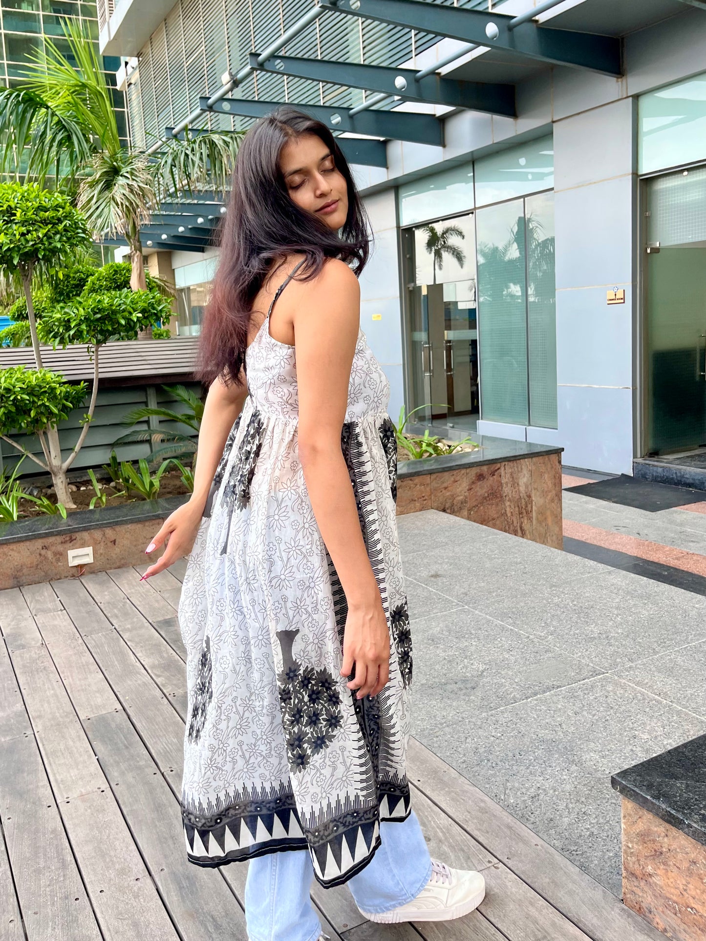 Black & White Peplum Long Kurti