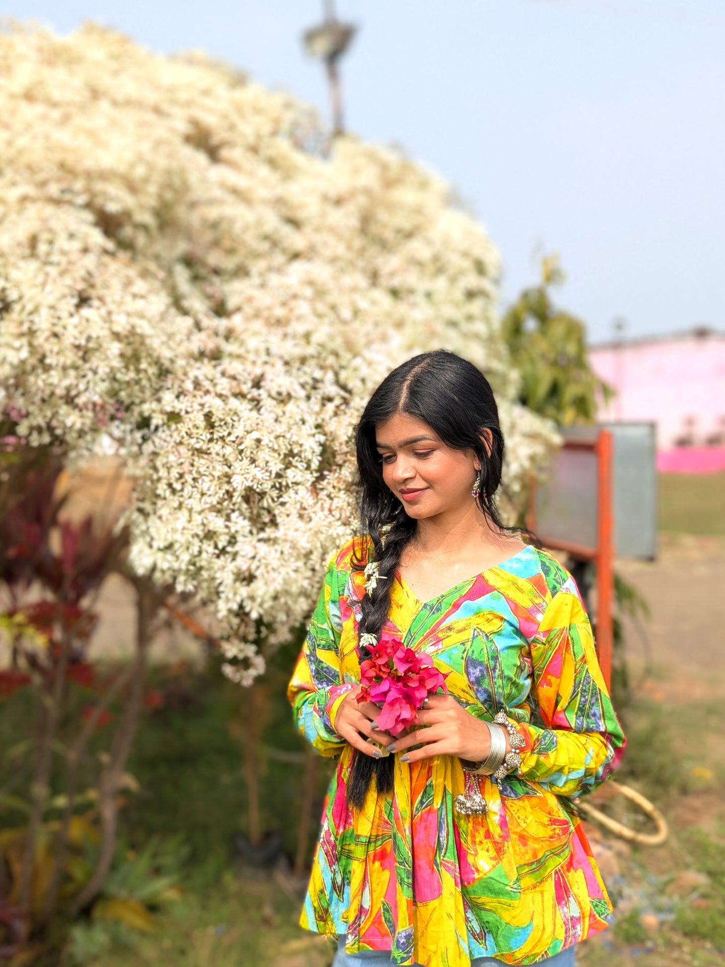 Multi Leaf Peplum Short Kurti Top