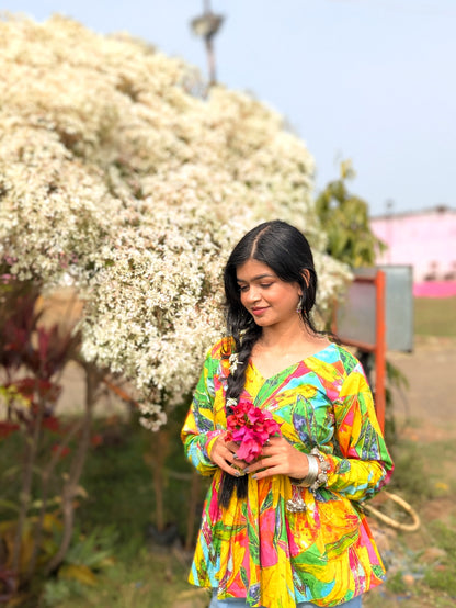 Multi Leaf Peplum Short Kurti Top