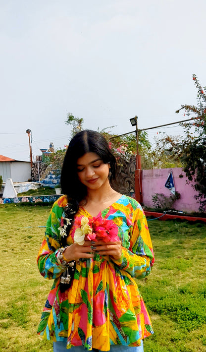 Multi Leaf Peplum Short Kurti Top