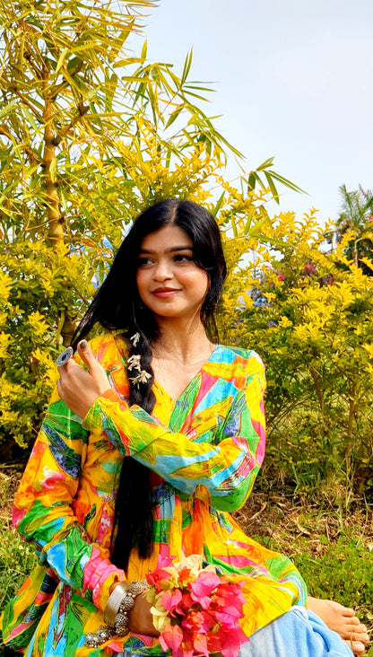 Multi Leaf Peplum Short Kurti Top