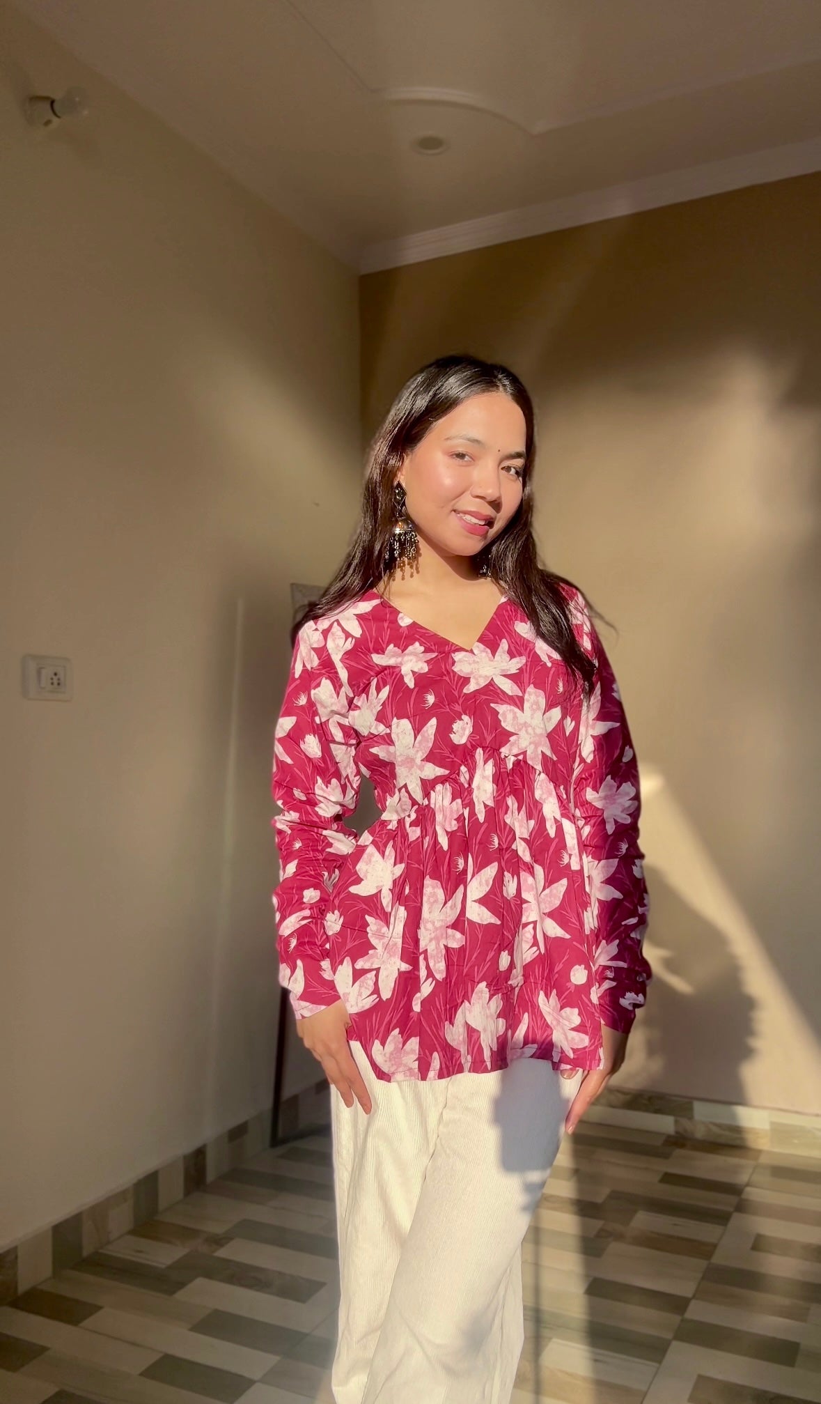 Mauve Blossom Peplum Short Kurti