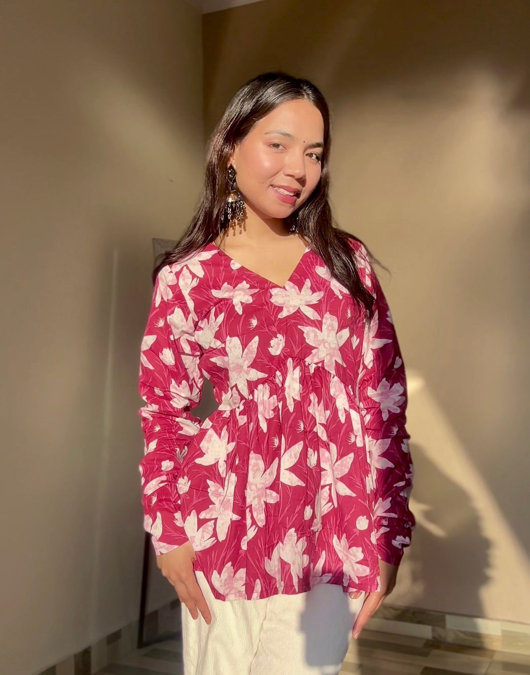 Mauve Blossom Peplum Short Kurti