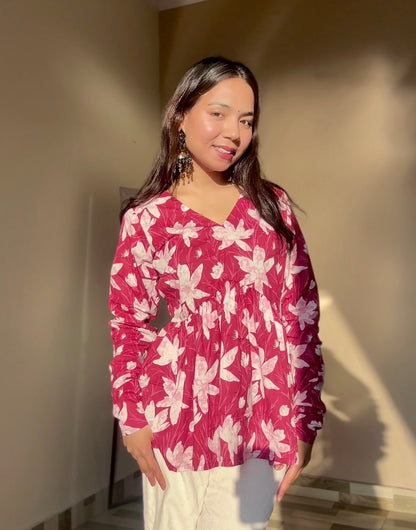 Mauve Blossom Peplum Short Kurti