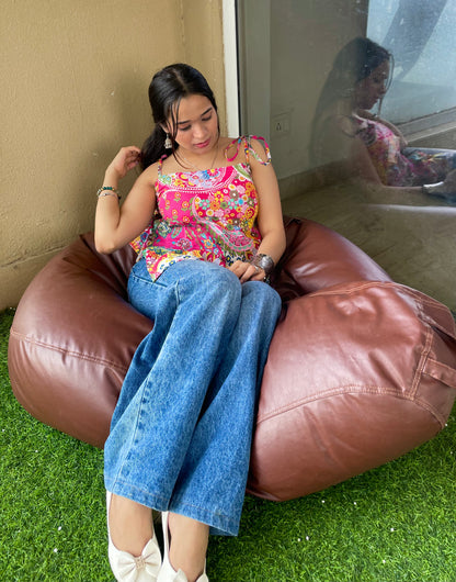 Pink Touch Noodle Strap Short Kurti