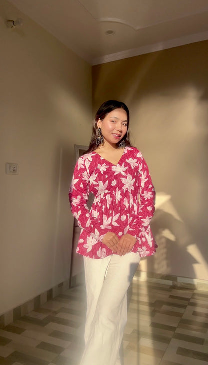 Mauve Blossom Peplum Short Kurti