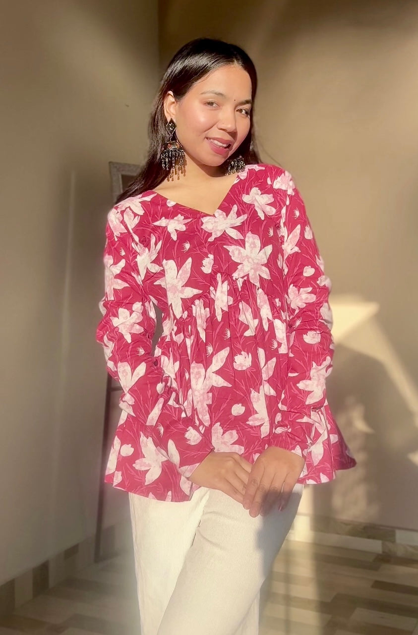 Mauve Blossom Peplum Short Kurti