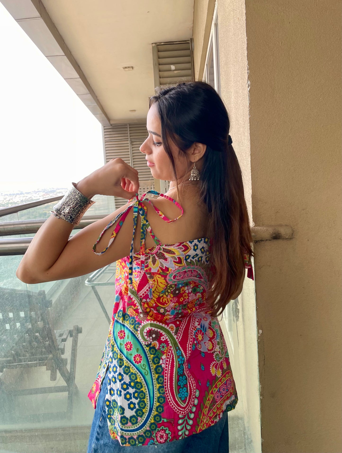 Pink Touch Noodle Strap Short Kurti