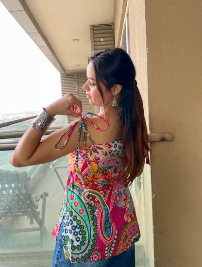 Pink Touch Noodle Strap Short Kurti