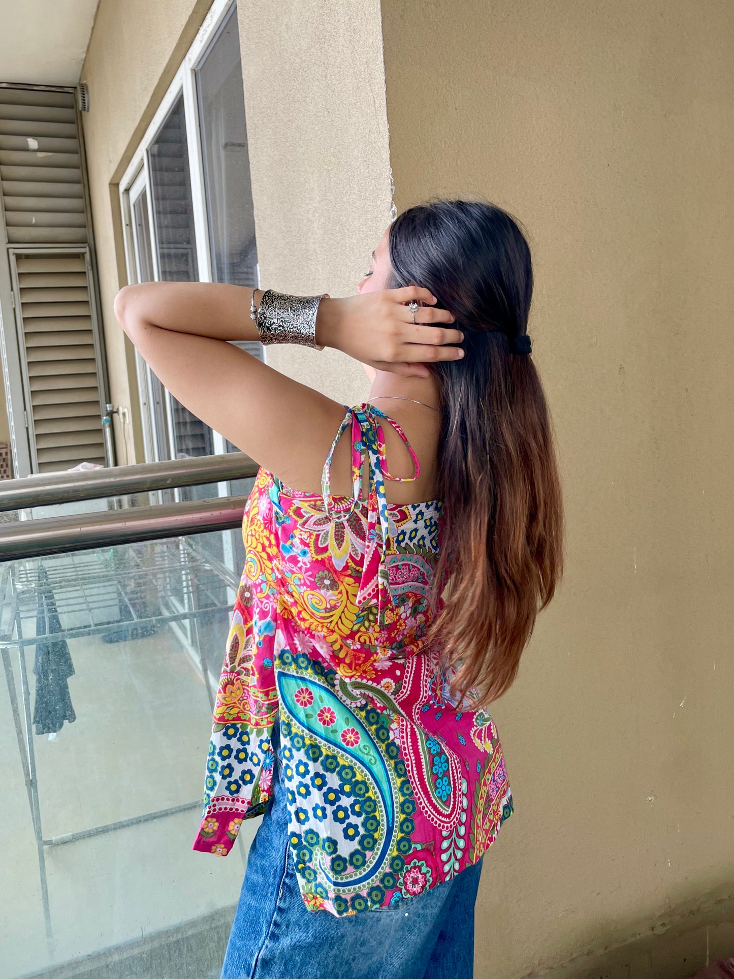 Pink Touch Noodle Strap Short Kurti