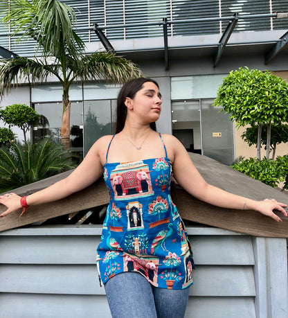 Blue Mor Strappy Backless Short Kurti