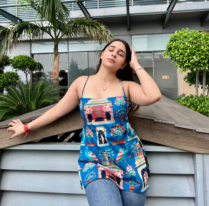 Blue Mor Strappy Backless Short Kurti