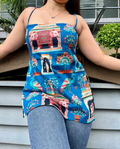 Blue Mor Strappy Backless Short Kurti