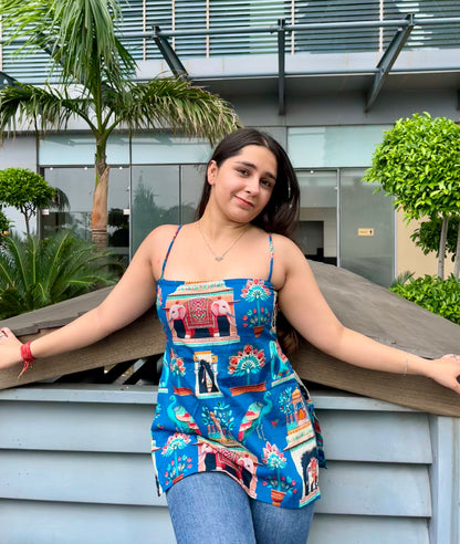 Blue Mor Strappy Backless Short Kurti