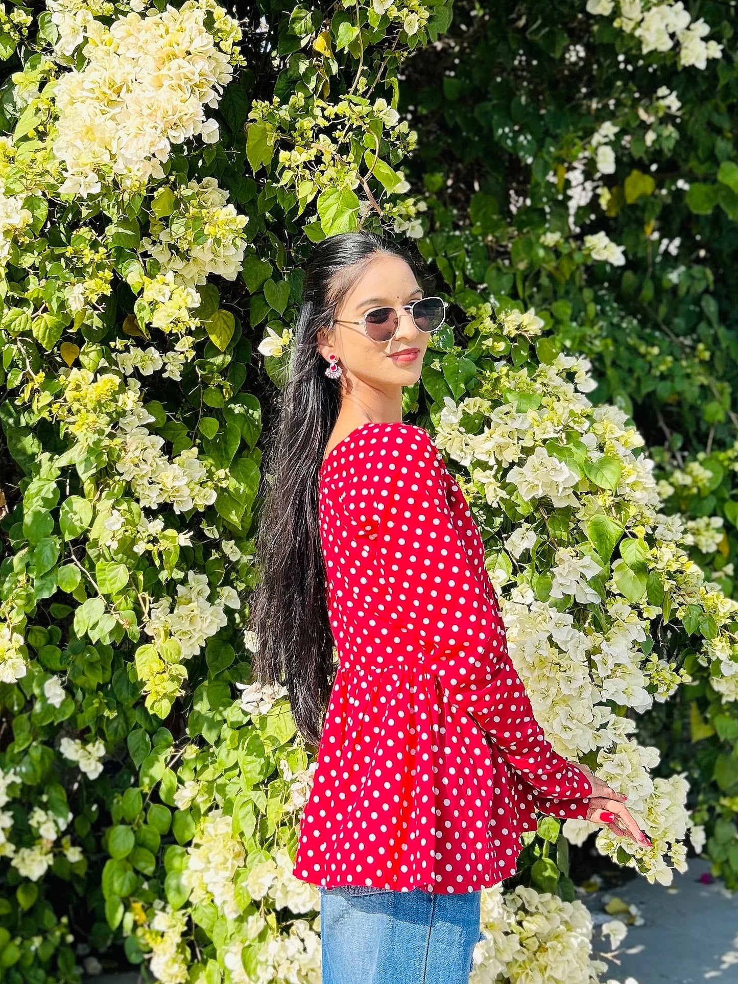 Maroon Polka Dot Peplum Short Kurti