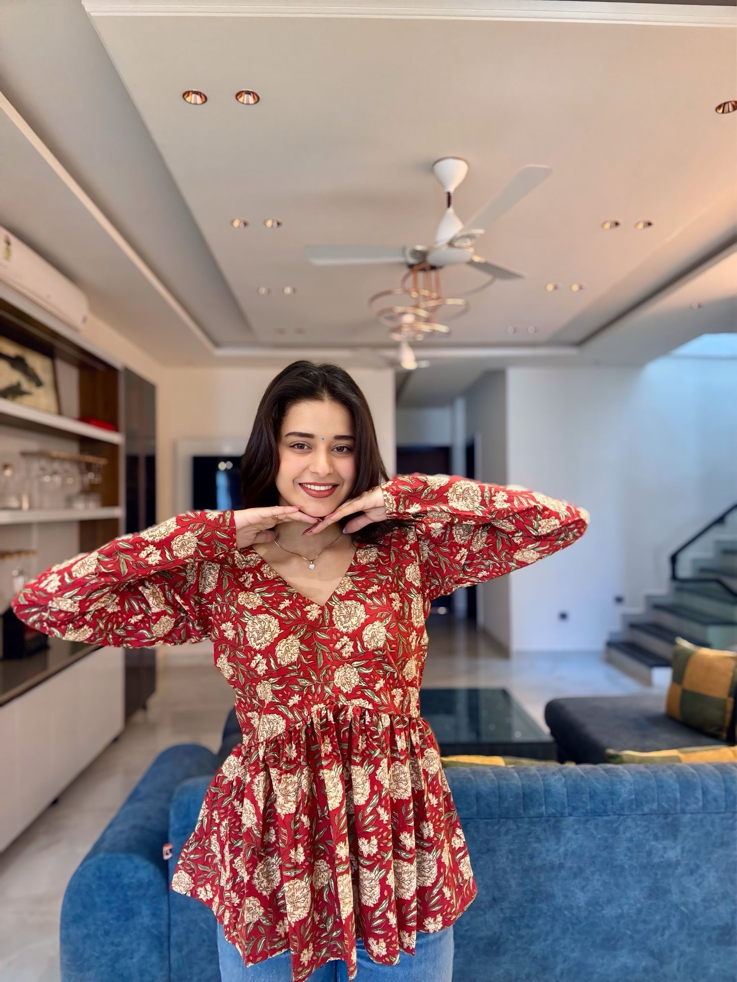 Khoobsurat Red Pelpum Short Kurti