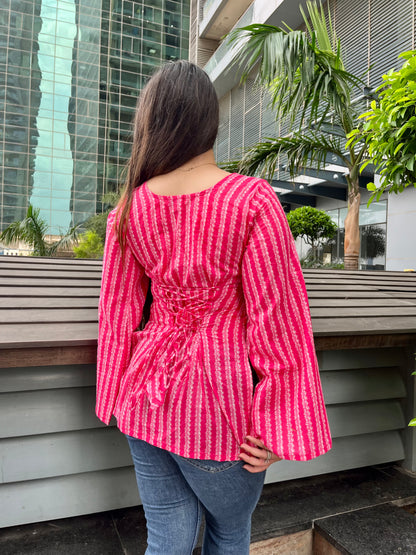 Beautiful Pink Corset Back Short Kurti