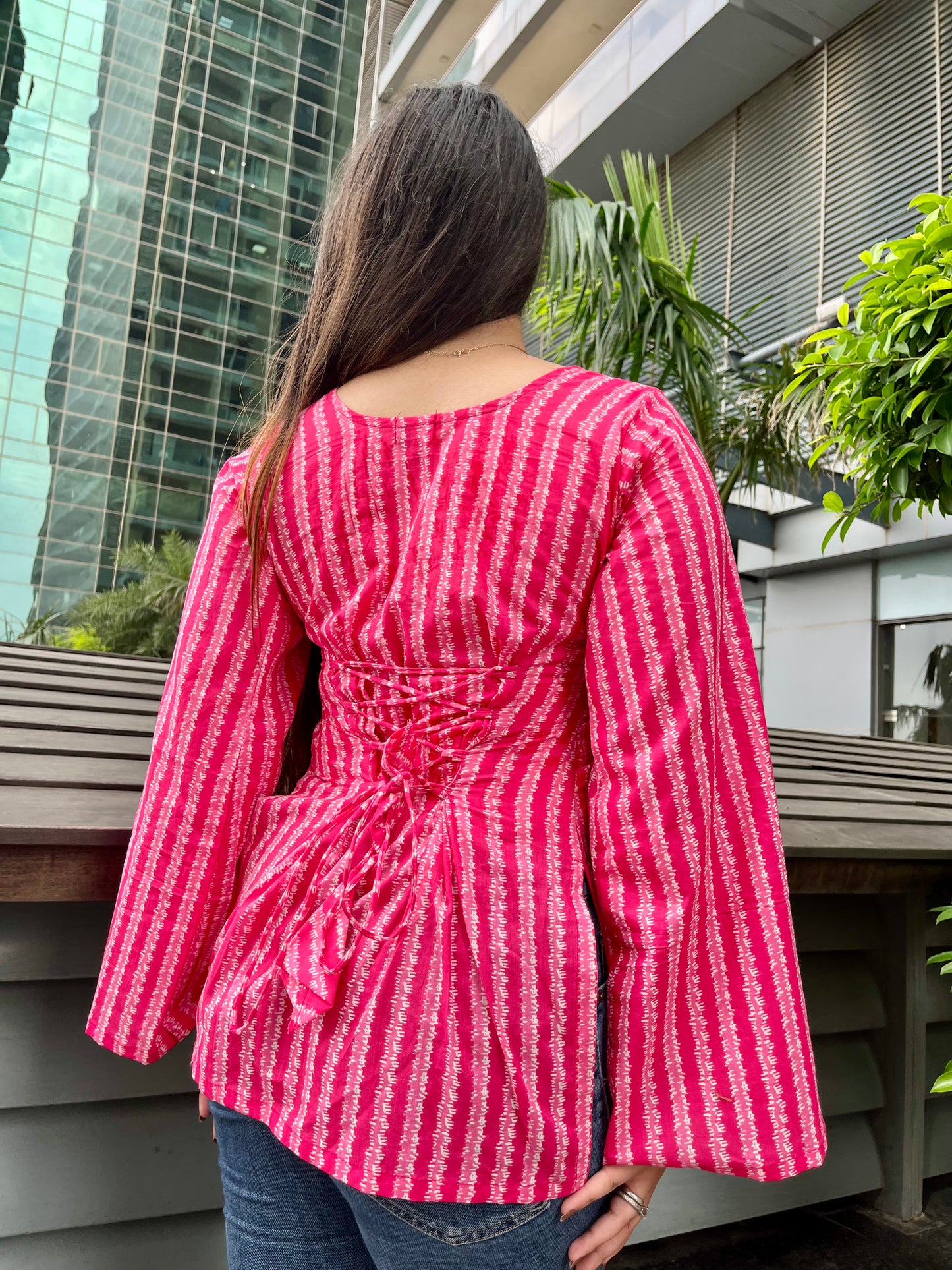 Beautiful Pink Corset Back Short Kurti