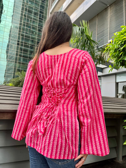 Beautiful Pink Corset Back Short Kurti