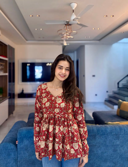 Khoobsurat Red Pelpum Short Kurti