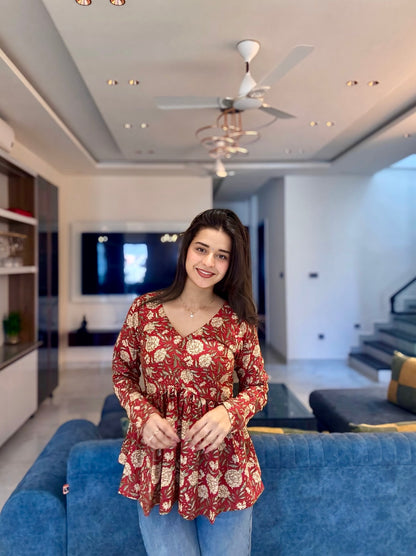 Khoobsurat Red Pelpum Short Kurti