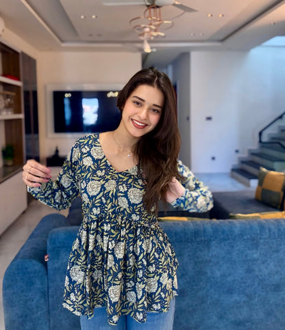 Khoobsurat Blue Pelpum Short Kurti