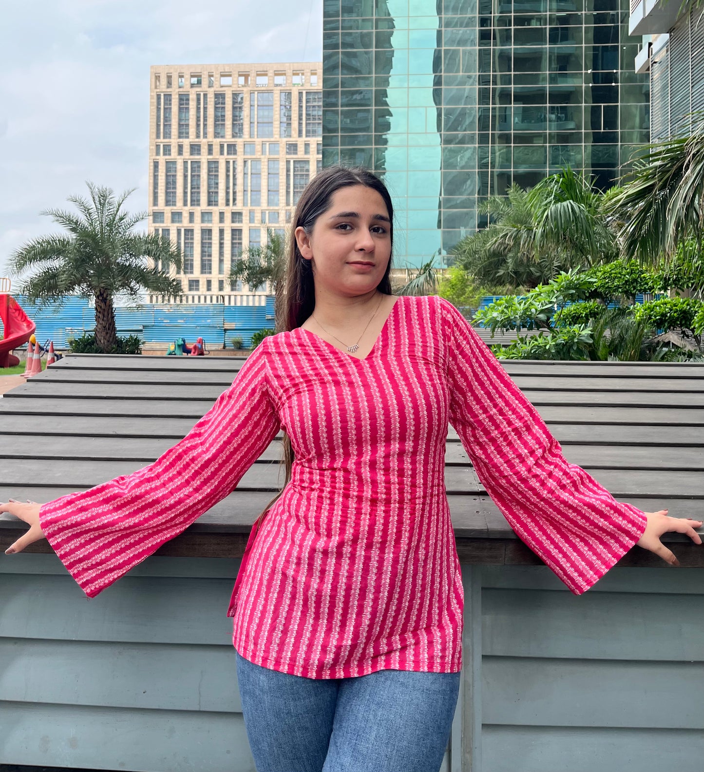Beautiful Pink Corset Back Short Kurti