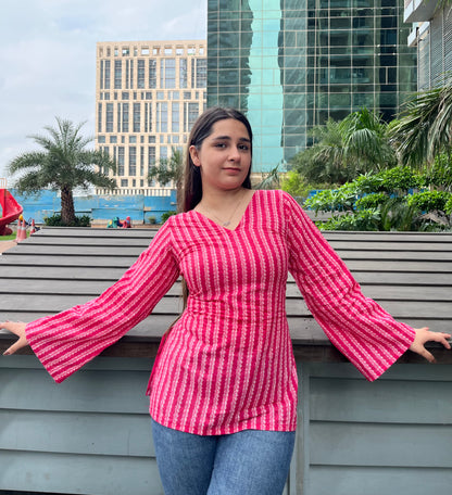 Beautiful Pink Corset Back Short Kurti