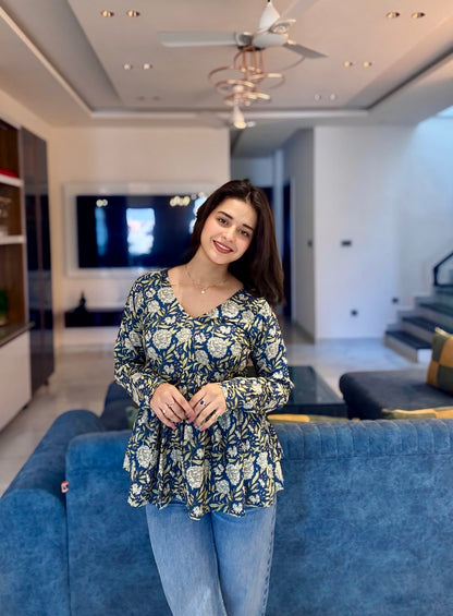 Khoobsurat Blue Pelpum Short Kurti