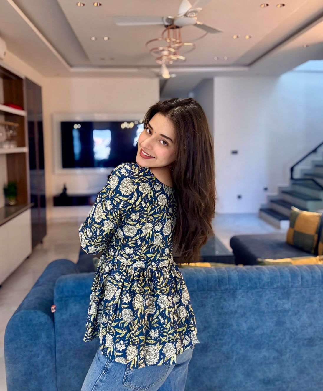 Khoobsurat Blue Pelpum Short Kurti