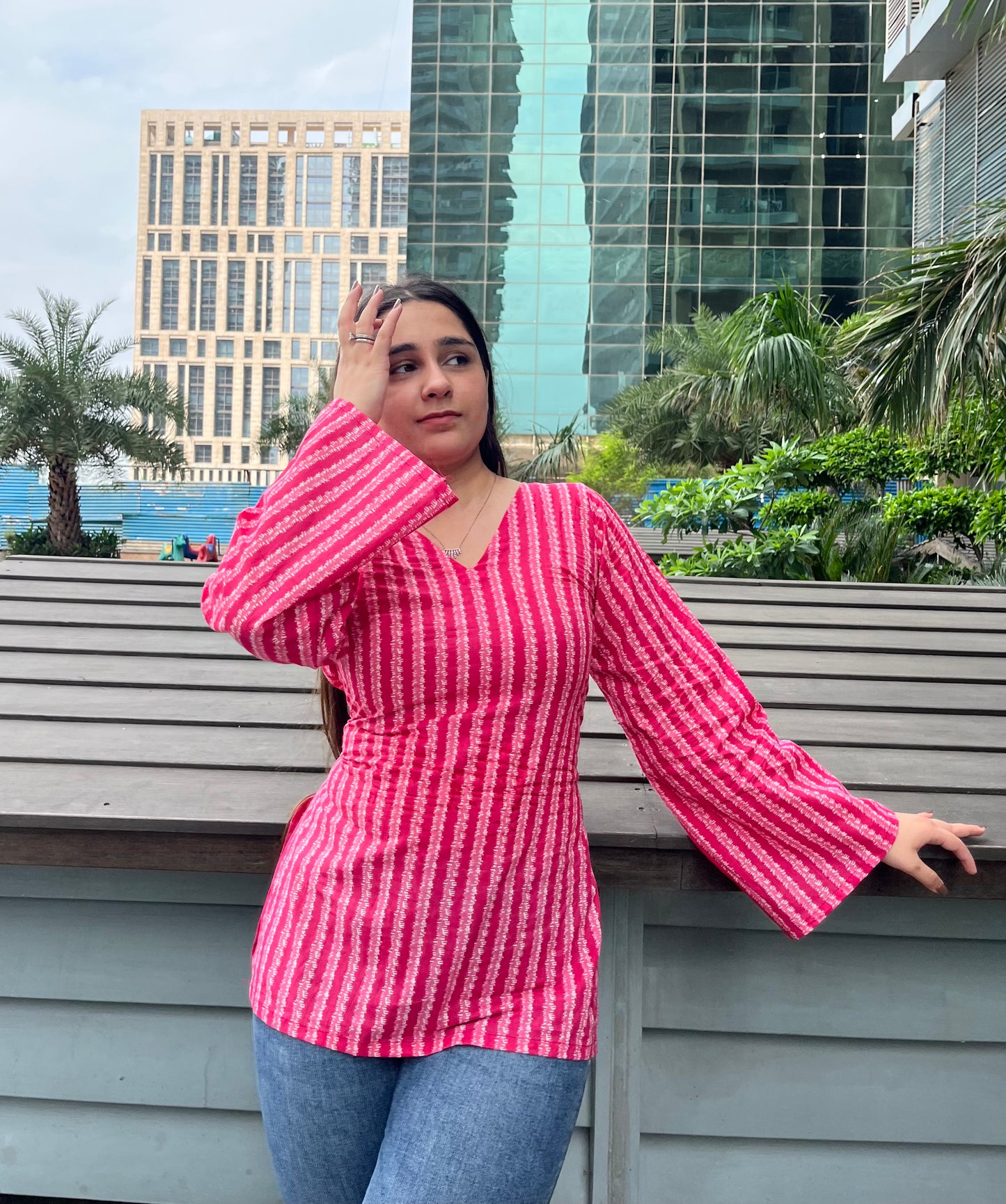 Beautiful Pink Corset Back Short Kurti